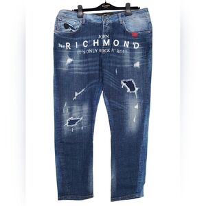 (NWOT) JOHN RICHMOND ◇ Blue Distressed Men's Jeans - 40" Waist